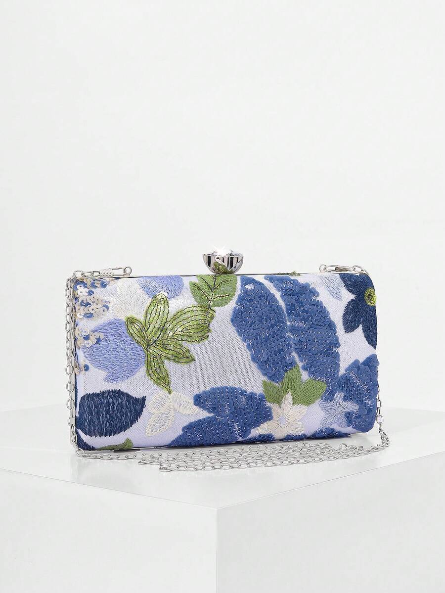 Clutch con fiori blu, vista frontale