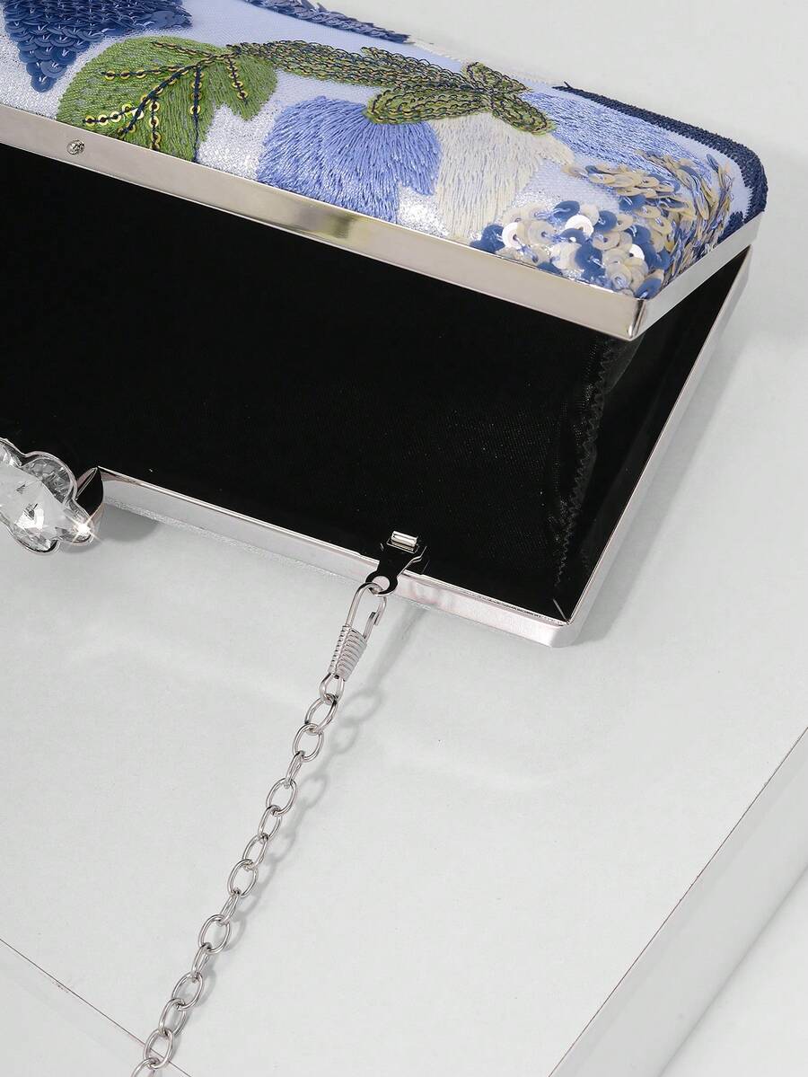Catena dorata removibile della clutch con fiori blu