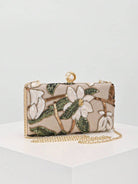 Clutch floreale verde e avorio, vista frontale
