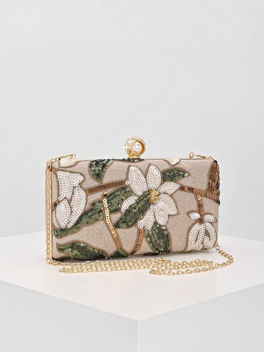Clutch floreale verde e avorio, vista frontale