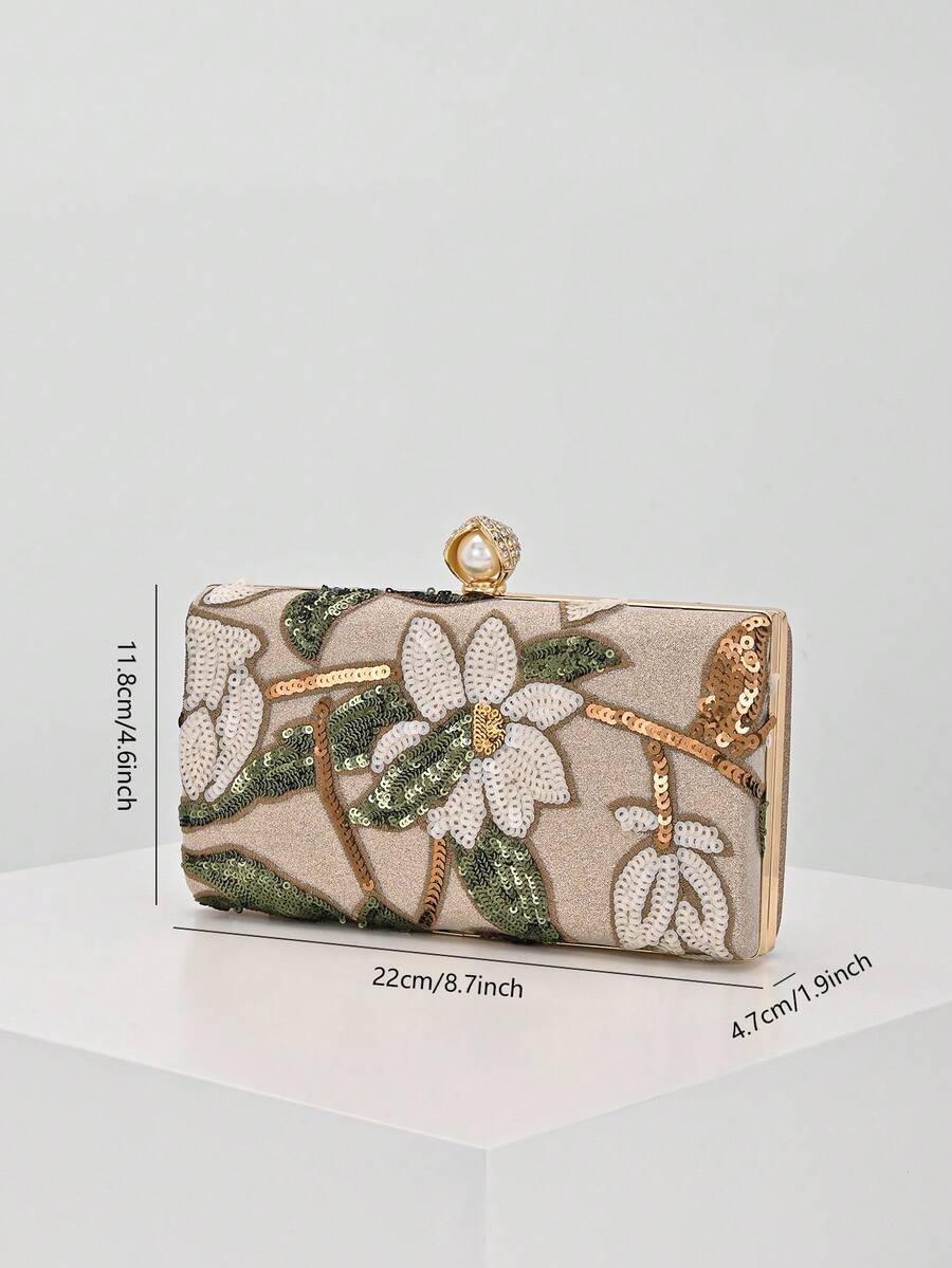 Clutch rigida floreale verde, vista laterale