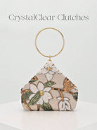 Mini borsa con stampa floreale verde e manico ad anello dorato
