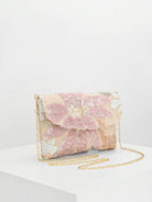 Pochette rosa in broccato, vista frontale