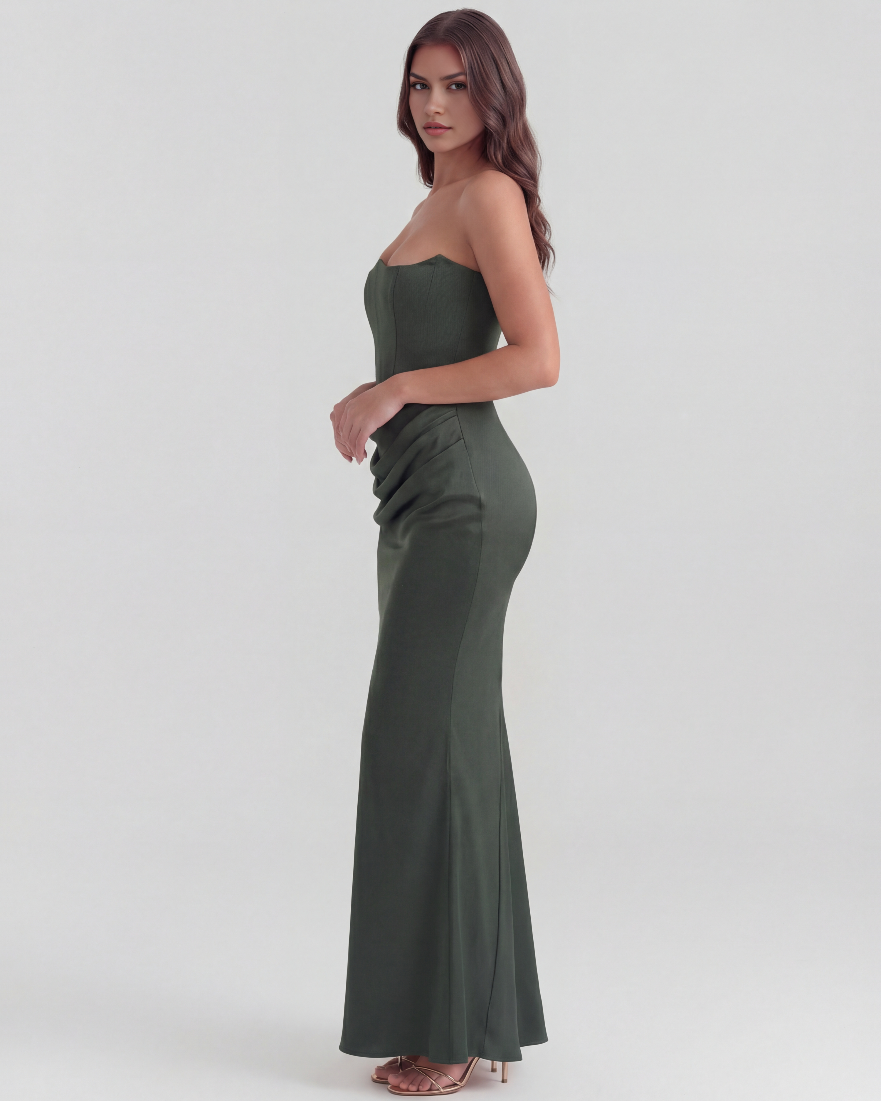 Abito Midi Rosalind Verde Foresta Corsetto Bella di Roma – retro