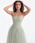 Abito maxi Arabella rete verde Bella di Roma – look matrimonio giardino
