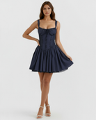 Abito mini Luna blu scuro scollo cuore Bella di Roma – coppe imbottite