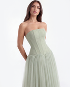 Abito maxi Arabella rete verde Bella di Roma – fodera completa zip