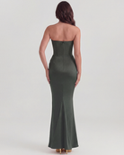 Abito midi Rosalind verde foresta corsetto Bella di Roma – modellatura raffinata