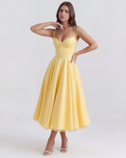 Abito midi Selene giallo burro satin tulle Bella di Roma – lunghezza 121 cm