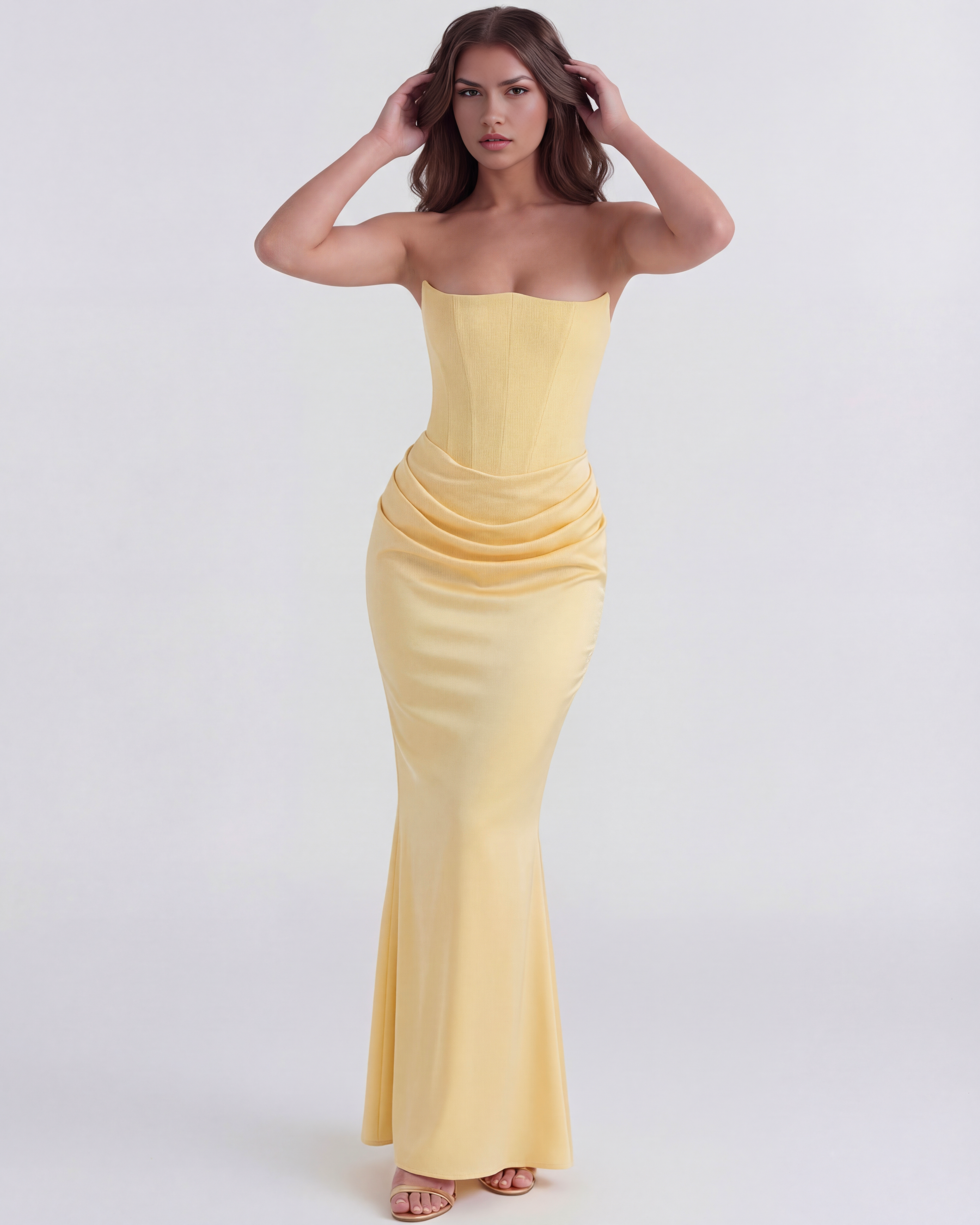 Abito midi Rosalind giallo burro corsetto Bella di Roma – dettaglio corsetto