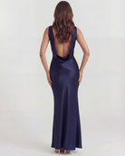 Abito maxi Zaffiro blu scuro satin Bella di Roma – look gala matrimonio