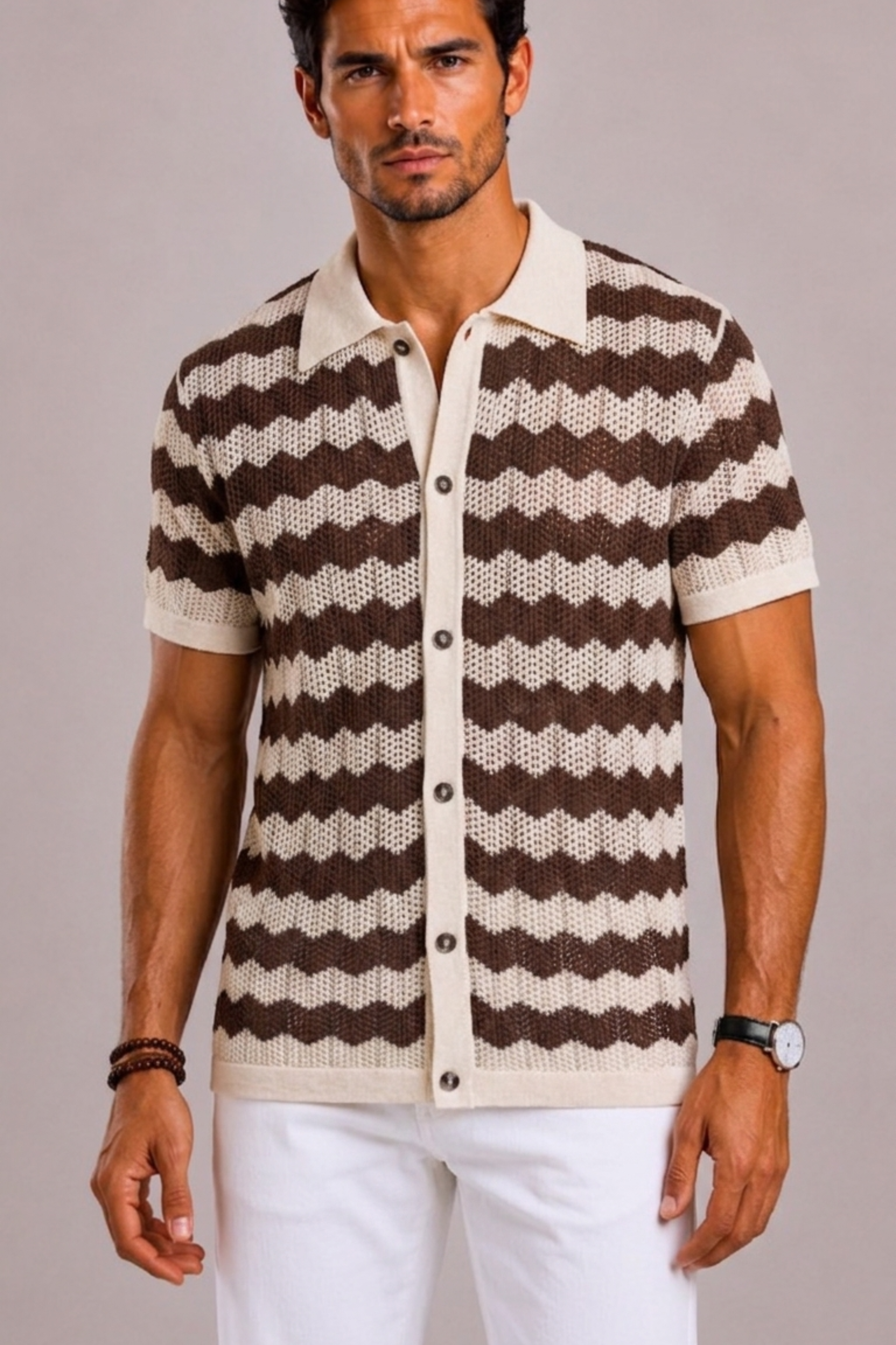 Polo da uomo in maglia con strisce verticali | Lunelle