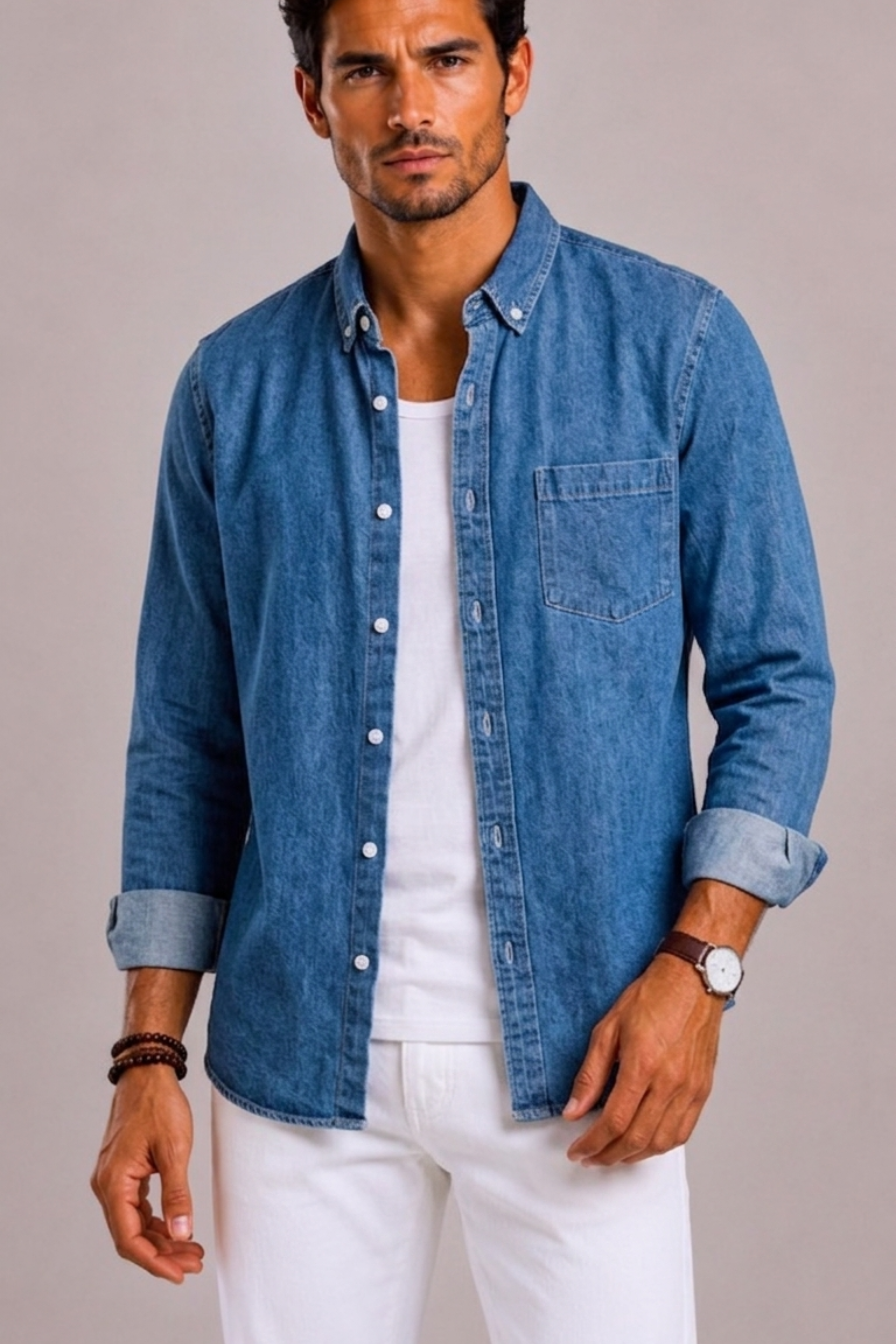 Camicia Uomo in Denim a Maniche Lunghe | Bella di Roma