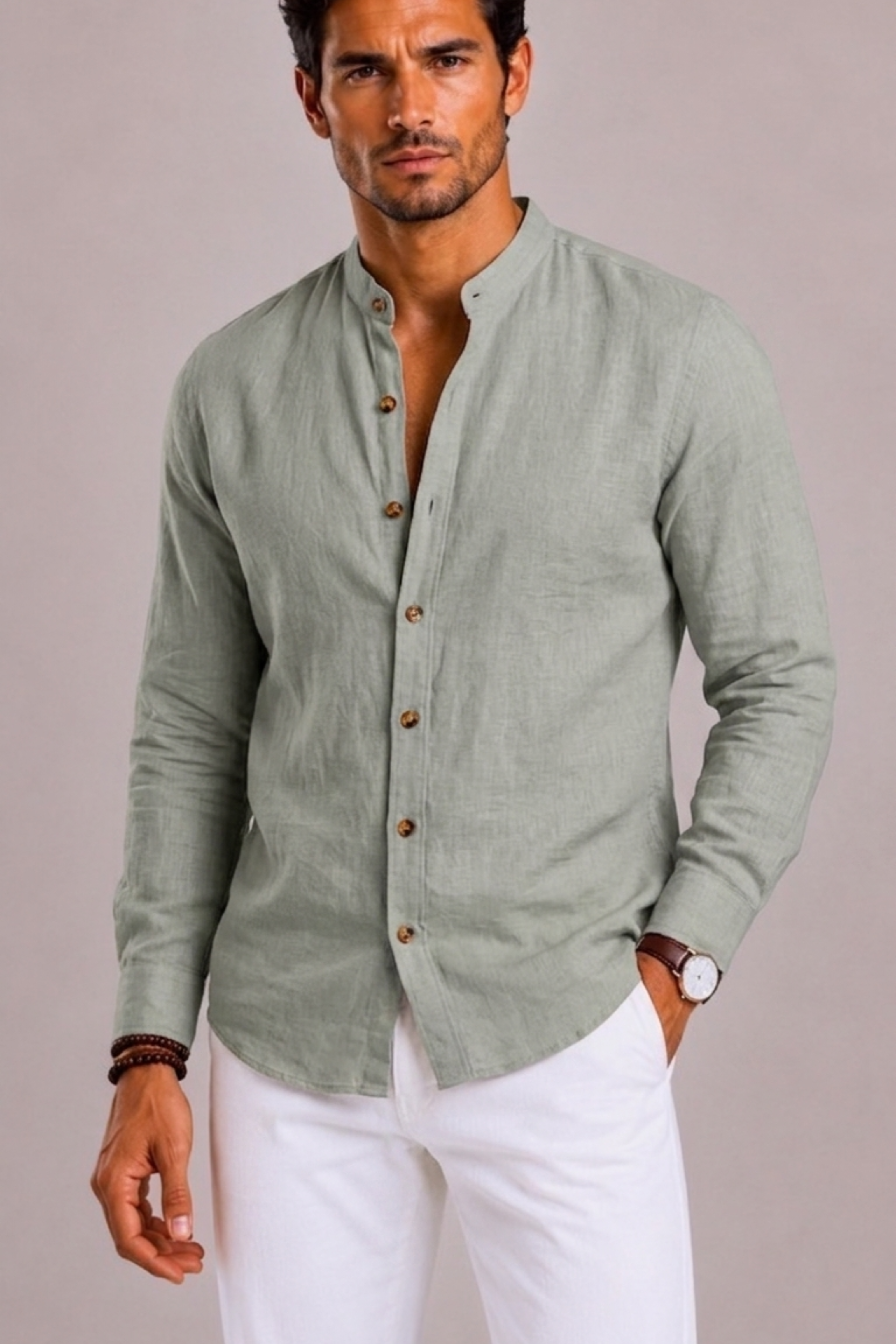 Camicia Uomo con Collo Alto e Maniche Lunghe | Bella di Roma