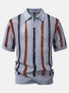 Polo da uomo all'uncinetto a righe con scollo a V
