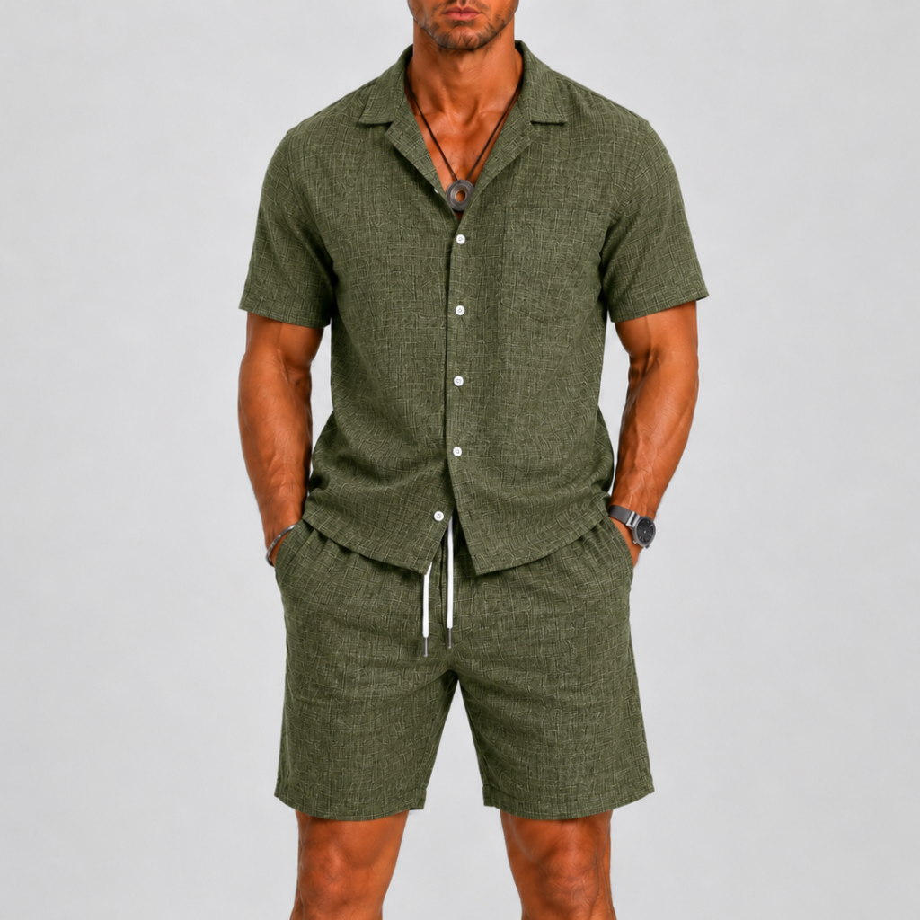 Completo estivo uomo con maniche corte e pantaloni corti – set coordinato | Bella di Roma