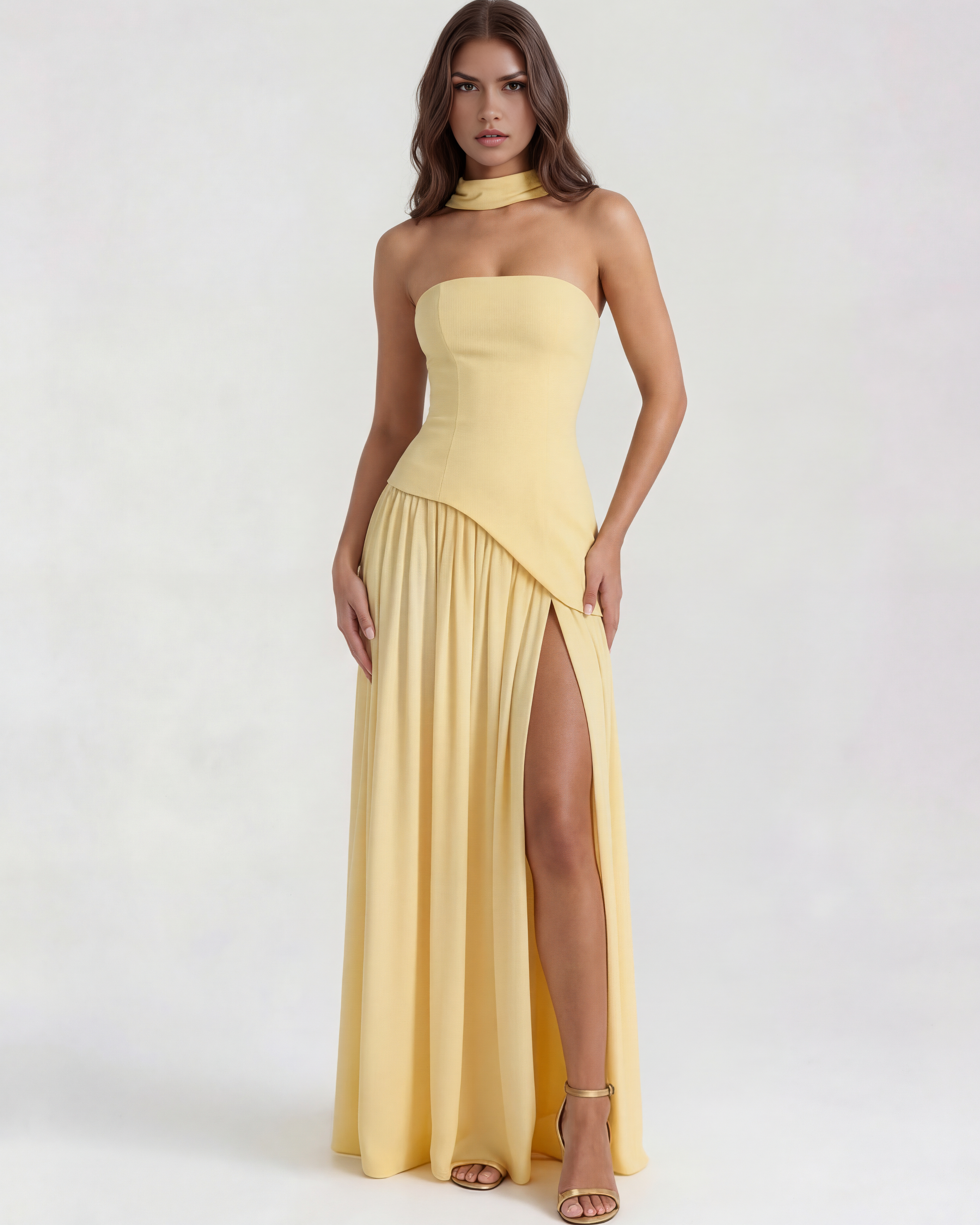 Abito Maxi Serena Giallo Burro Bella di Roma – vista frontale