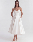 Abito Midi Selene Bianco Satin Bella di Roma – dettaglio