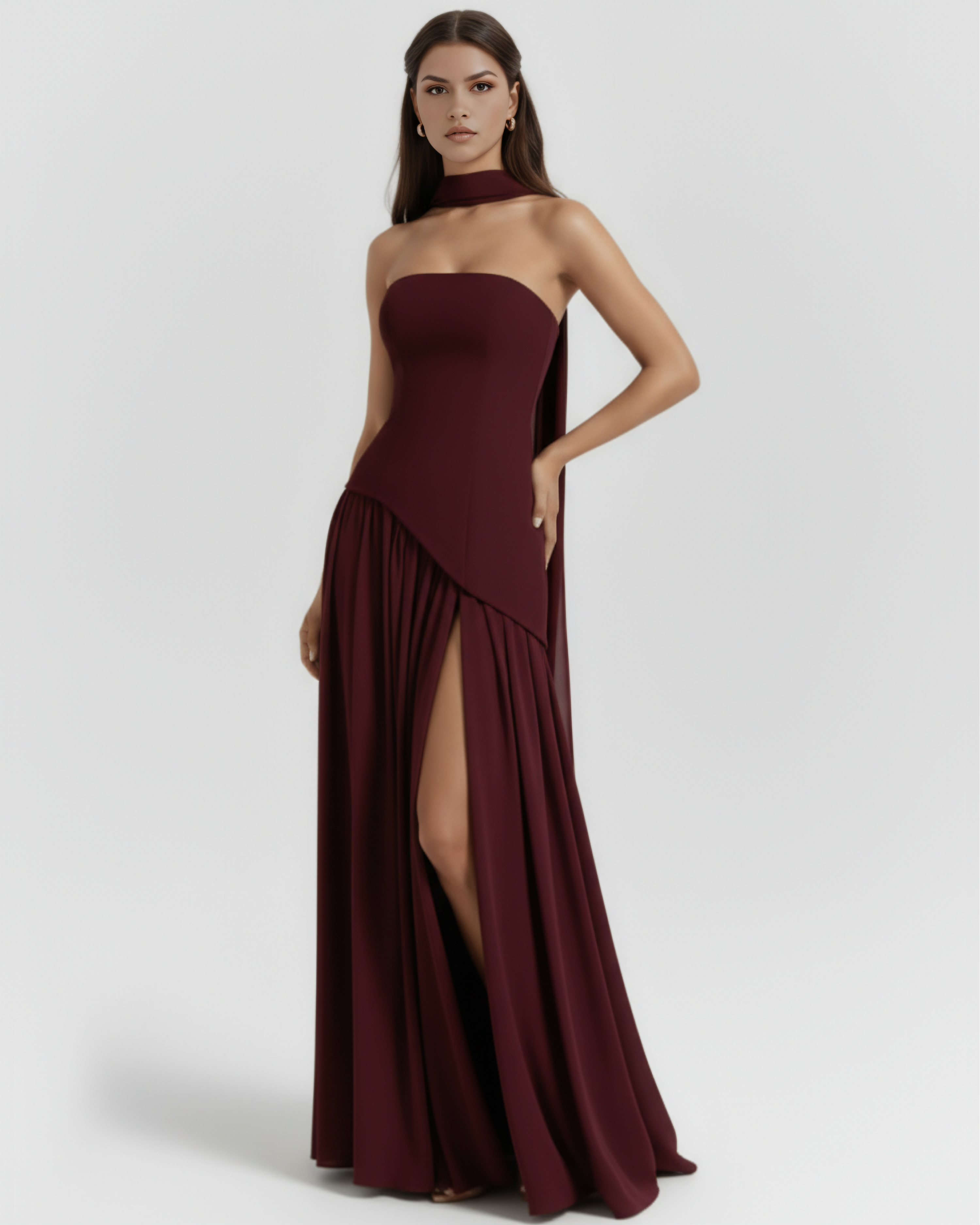 Abito maxi Serena borgogna Bella di Roma – schiena con lacci