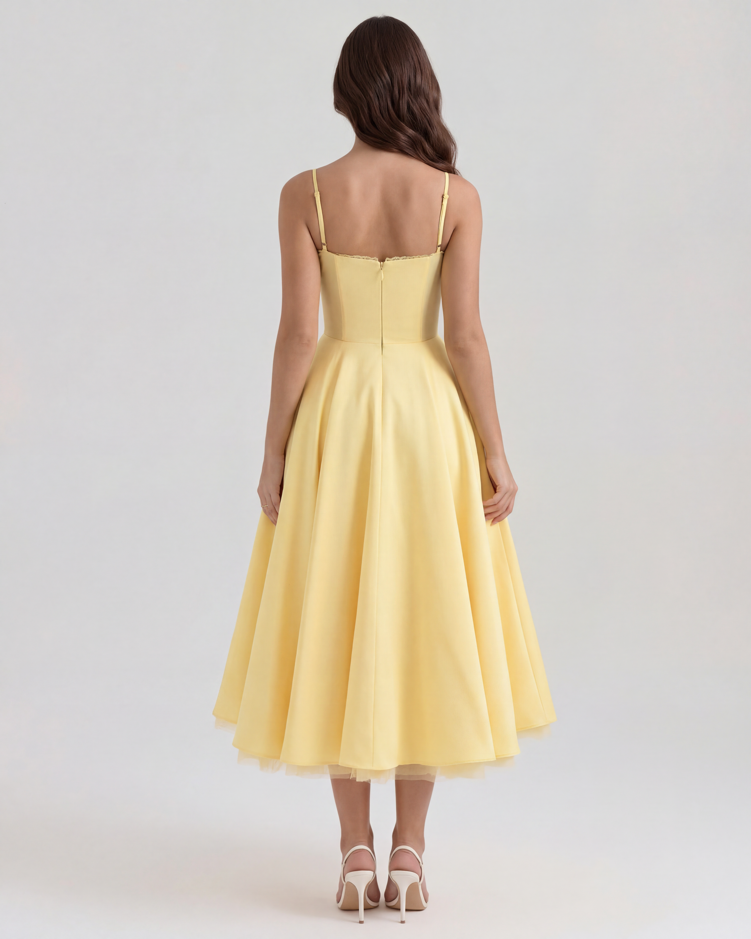 Abito midi Selene giallo burro satin tulle Bella di Roma – taglie XS-XL