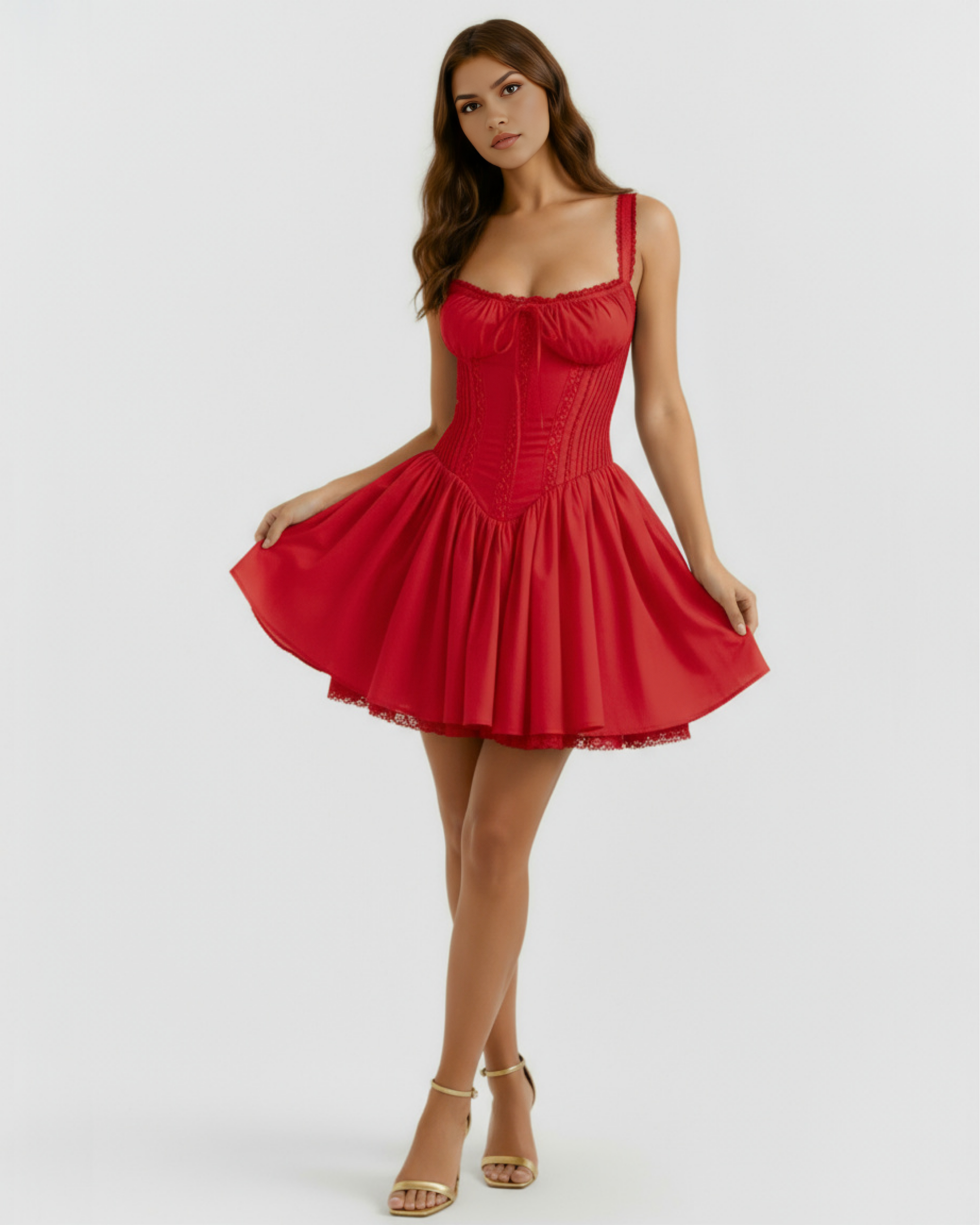 Abito mini Luna rosso scollo cuore Bella di Roma – vista frontale