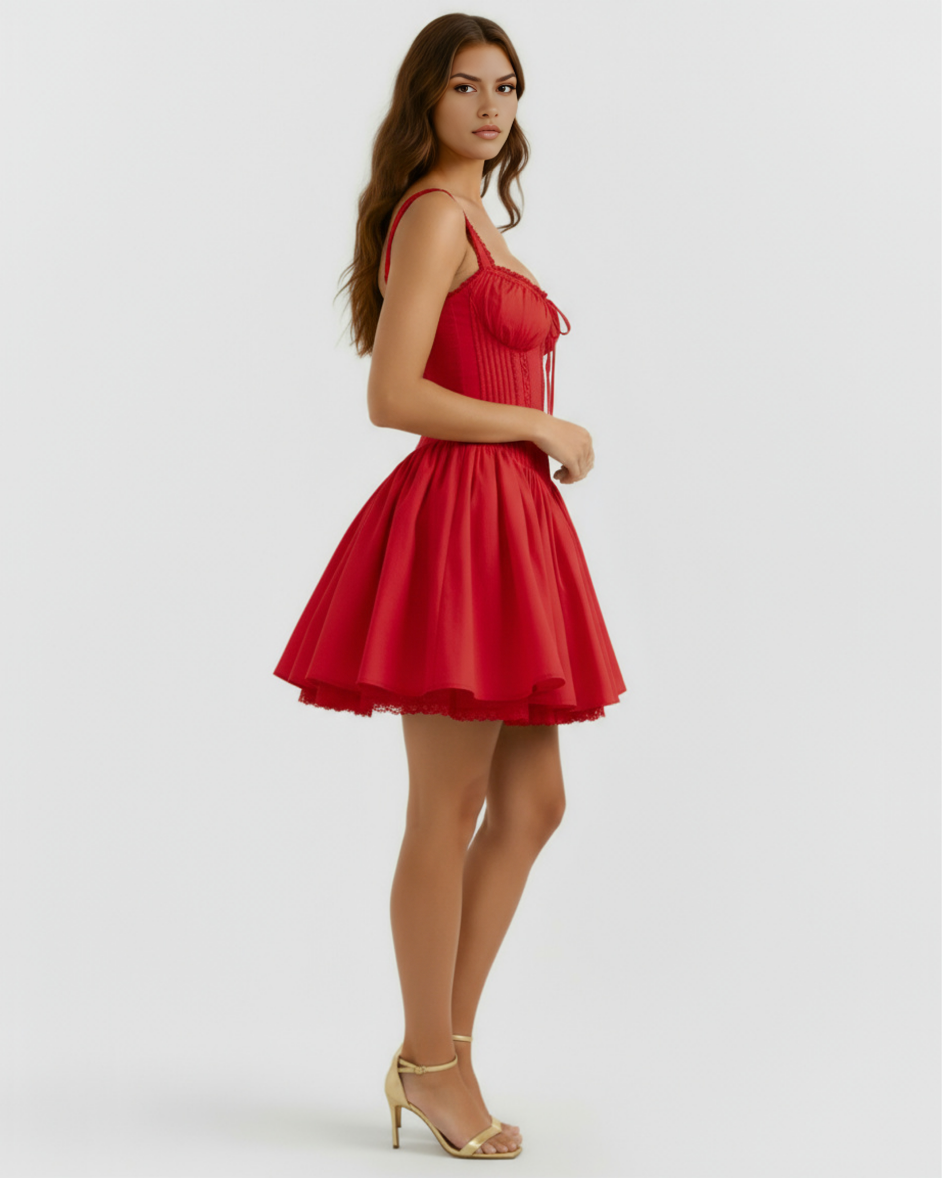 Abito mini Luna rosso scollo cuore Bella di Roma – lunghezza 80 cm