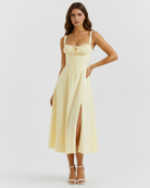 Abito midi Aurora corsetto giallo chiaro Bella di Roma – schiena allacciata