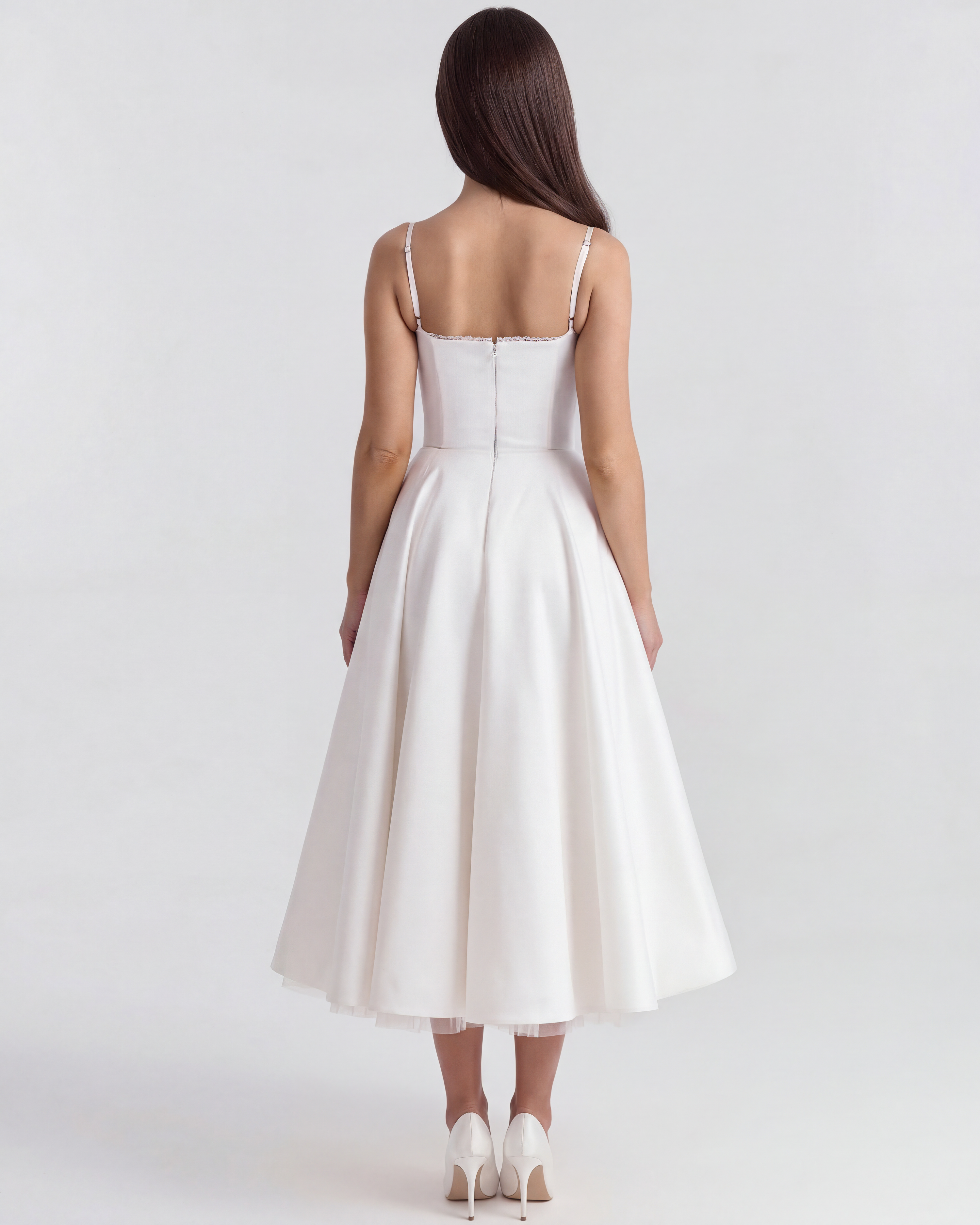 Abito midi Selene bianco satin tulle Bella di Roma – look addio al nubilato