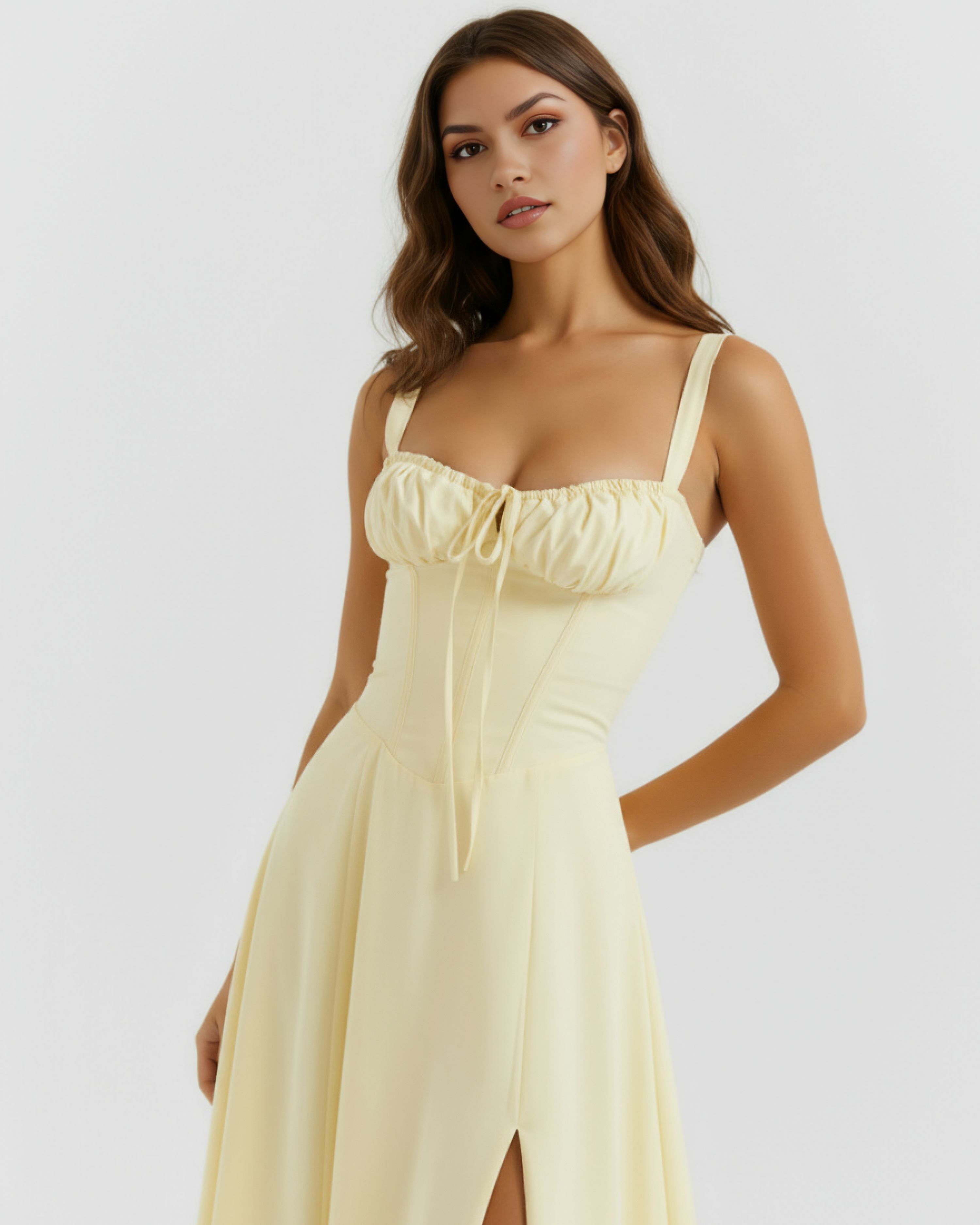 Abito midi Aurora corsetto giallo chiaro Bella di Roma – corpetto corsetto
