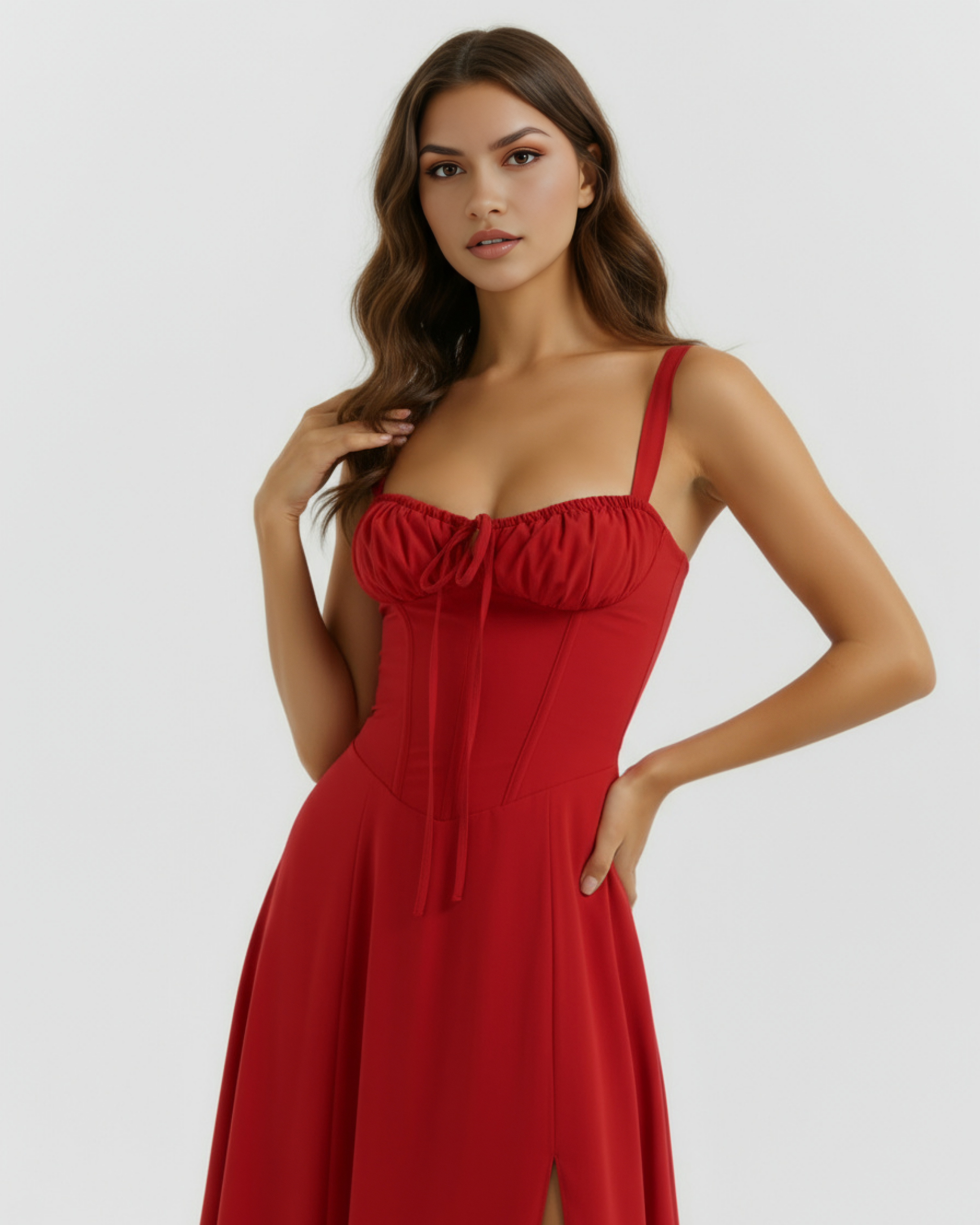 Abito midi Aurora corsetto rosso Bella di Roma – cotone elasticizzato