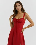 Abito midi Aurora corsetto rosso Bella di Roma – lunghezza 124 cm