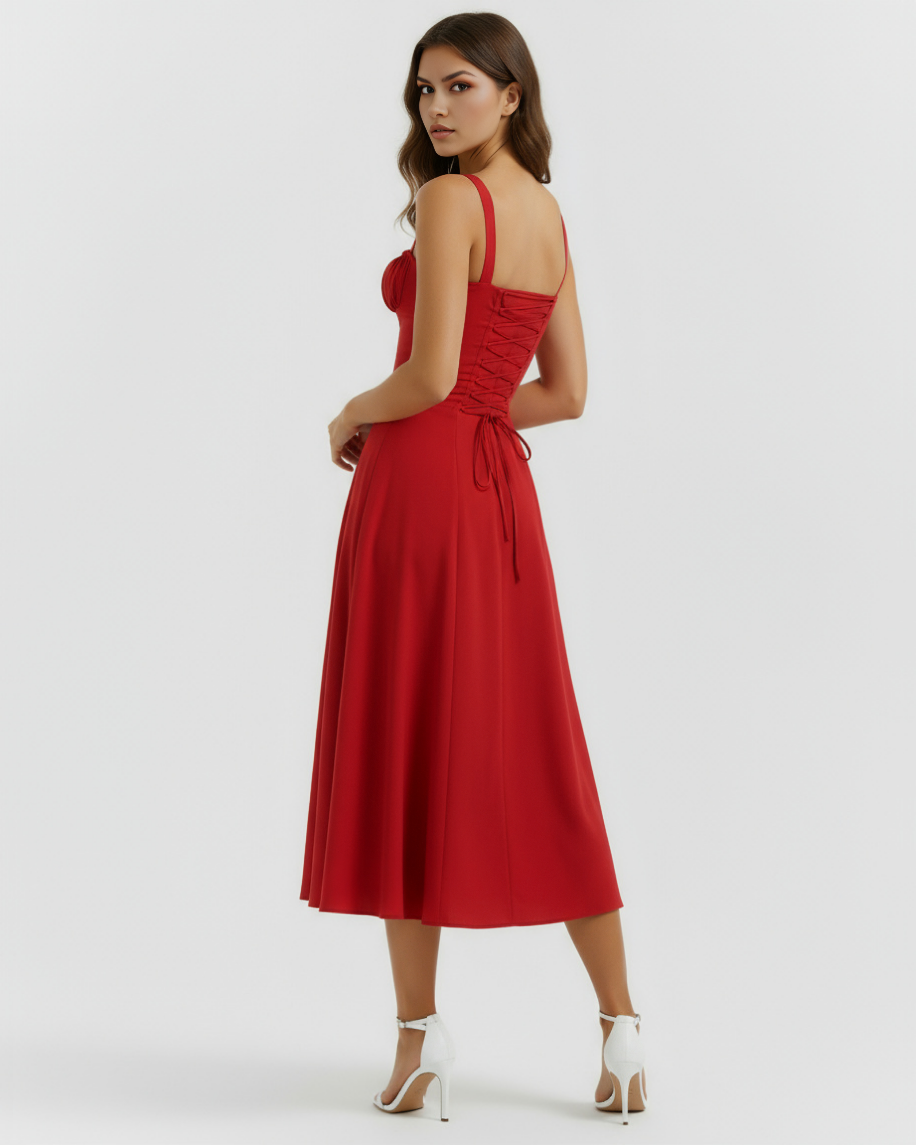 Abito midi Aurora corsetto rosso Bella di Roma – taglie XS-XL