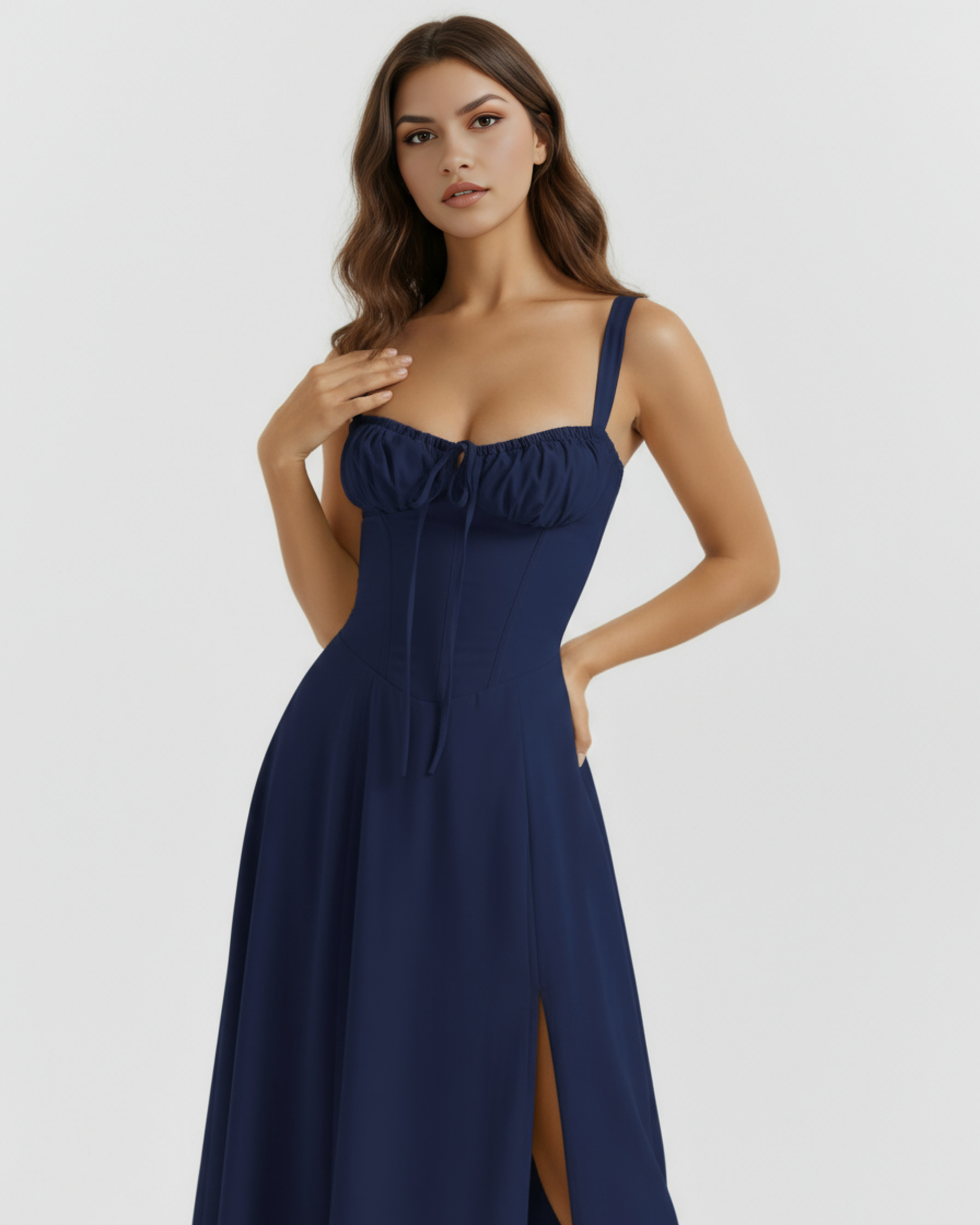 Abito midi Aurora corsetto blu scuro Bella di Roma – taglie XS-XL