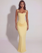 Abito Maxi Eleonora Giallo Burro Satin Bella di Roma – dettaglio