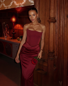 Abito midi Rosalind borgogna corsetto Bella di Roma – taglie XS-2XL