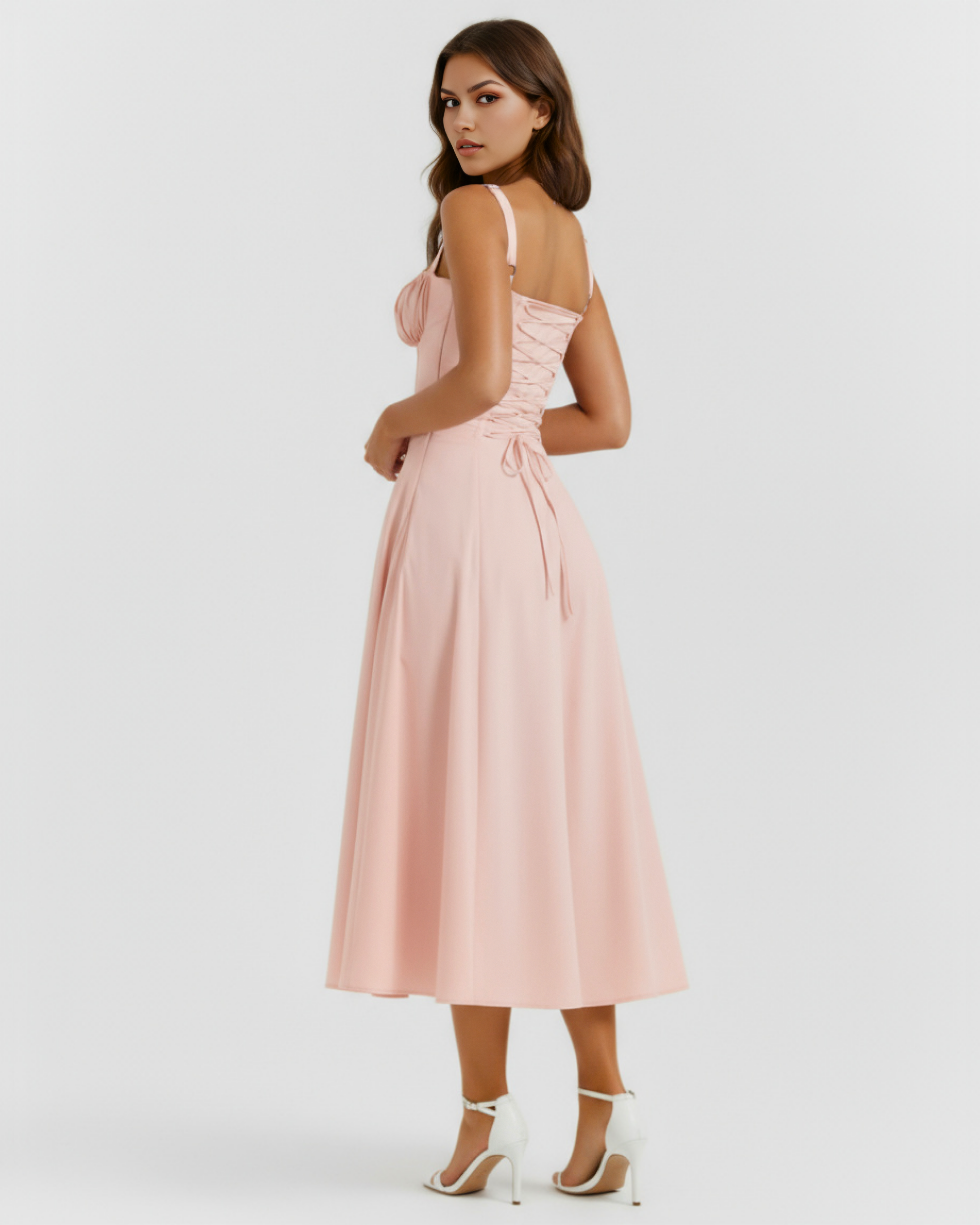 Abito midi Aurora corsetto rosa Bella di Roma – taglie XS-XL
