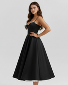 Abito midi Selene nero satin tulle Bella di Roma – scollo cuore imbottito