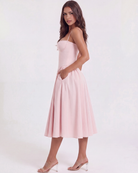 Abito midi Francesca twill rosa chiaro Bella di Roma – corpetto strutturato