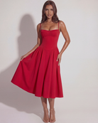 Abito midi Francesca twill rosso Bella di Roma – fodera completa