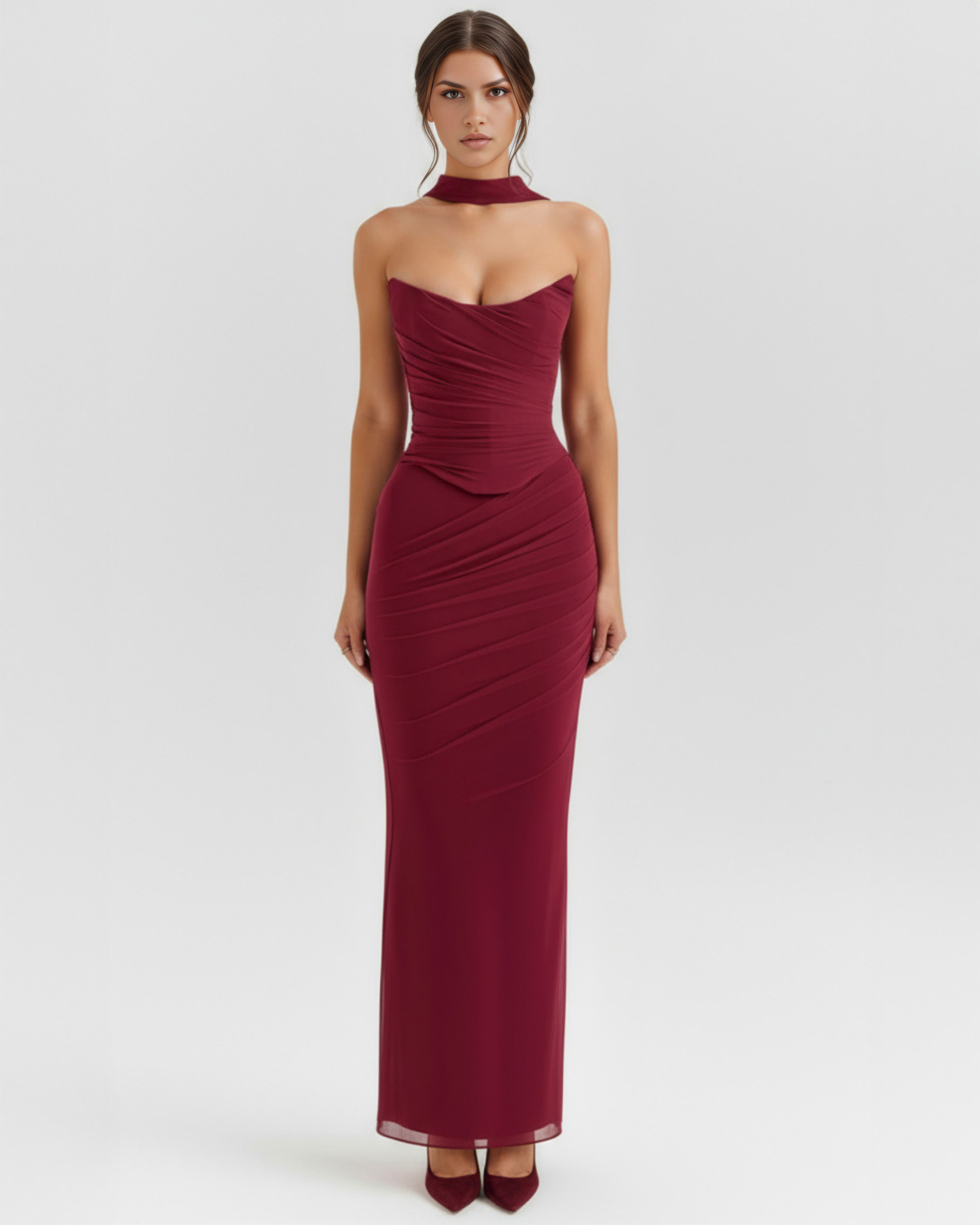 Set tre pezzi Malu borgogna Bella di Roma – corsetto e gonna maxi