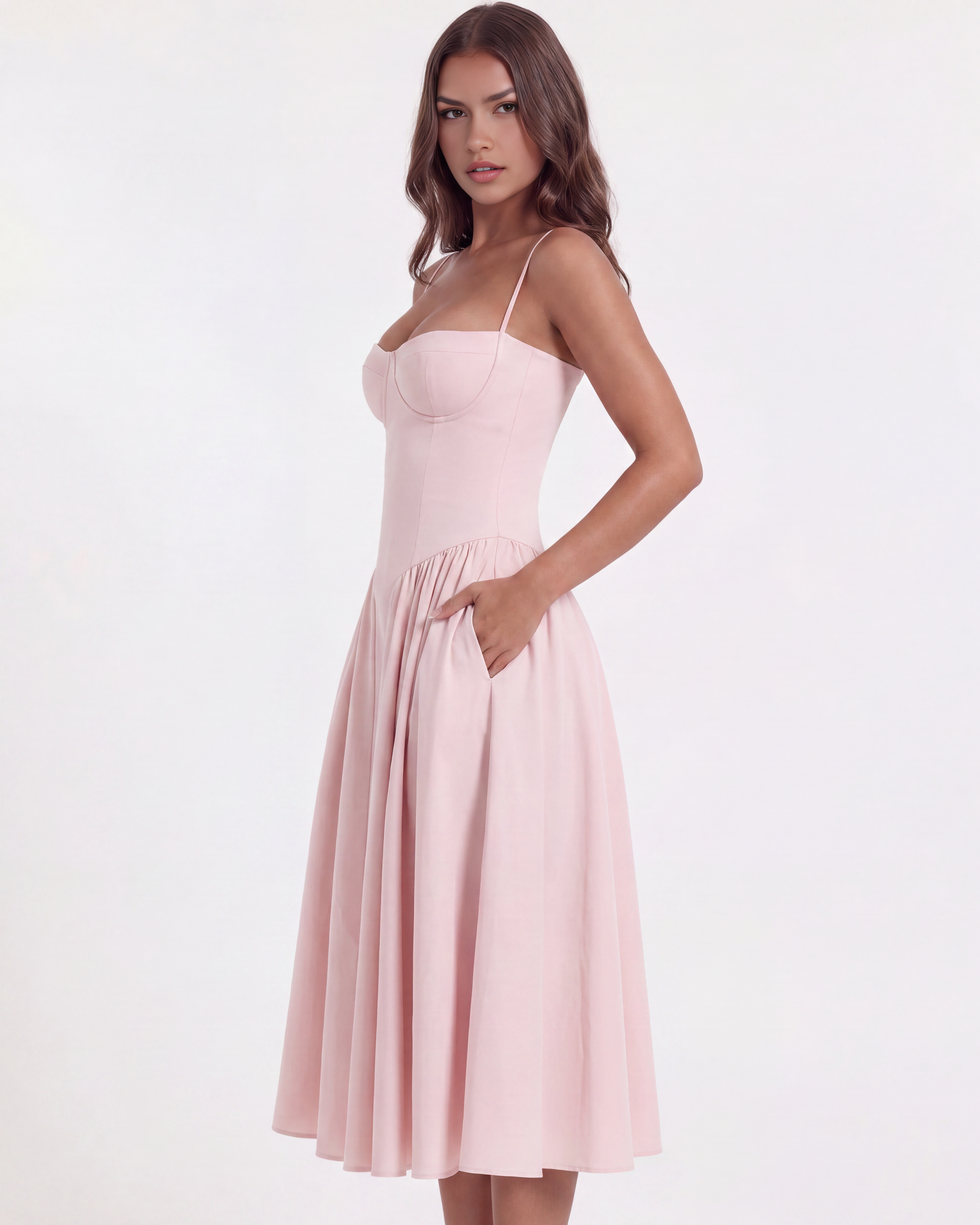 Abito midi Francesca twill rosa chiaro Bella di Roma – taglie XS-XL