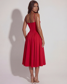 Abito midi Francesca twill rosso Bella di Roma – taglie XS-XL
