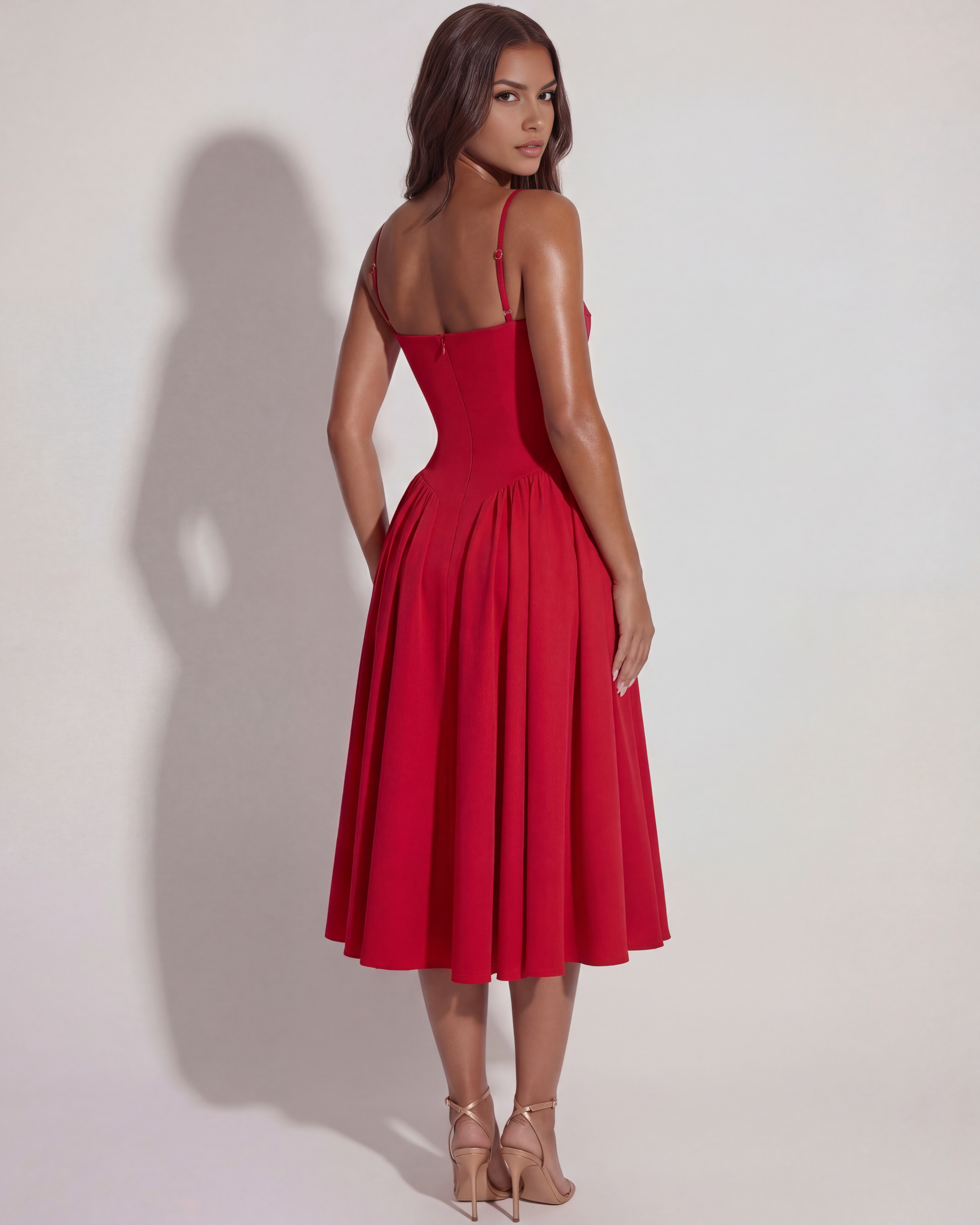 Abito midi Francesca twill rosso Bella di Roma – taglie XS-XL