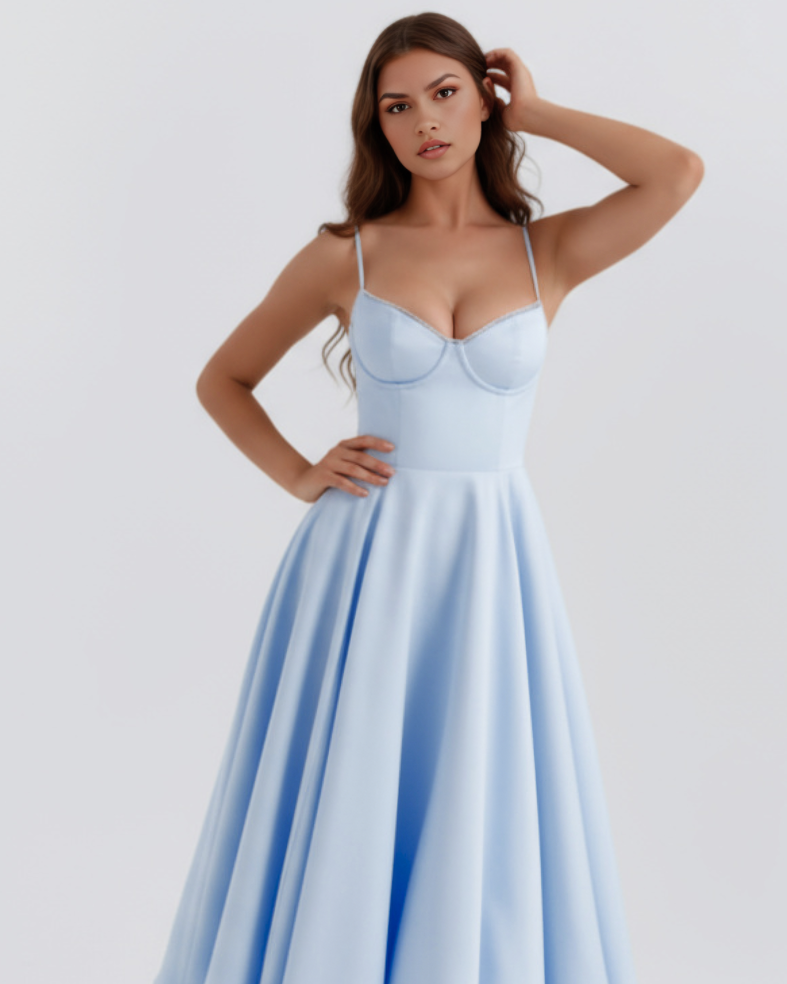 Abito Midi Selene Blu Baby Satin Bella di Roma – retro