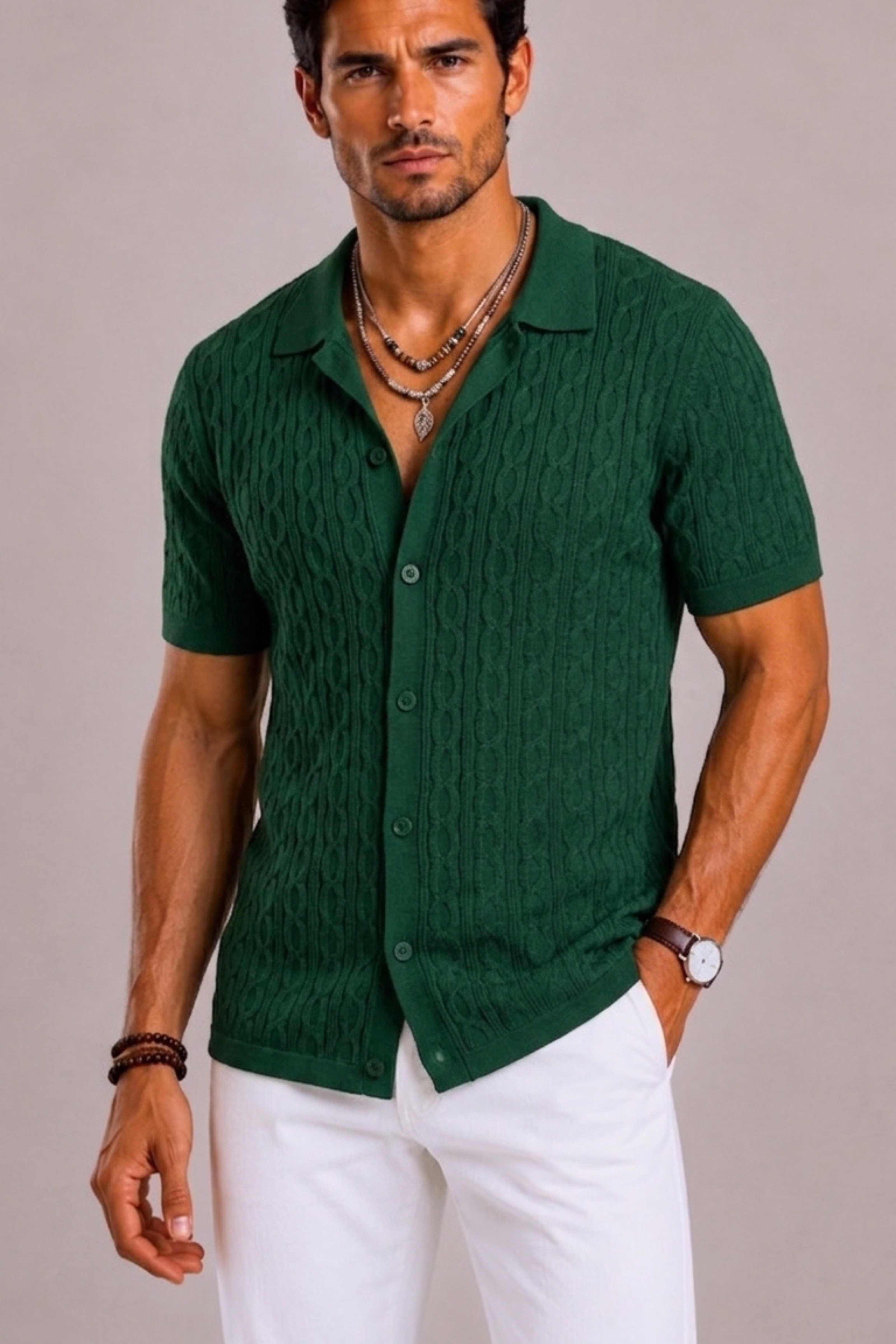 Camicia Uomo Slim Fit a Maniche Corte con Dettaglio Strutturale | Bella di Roma