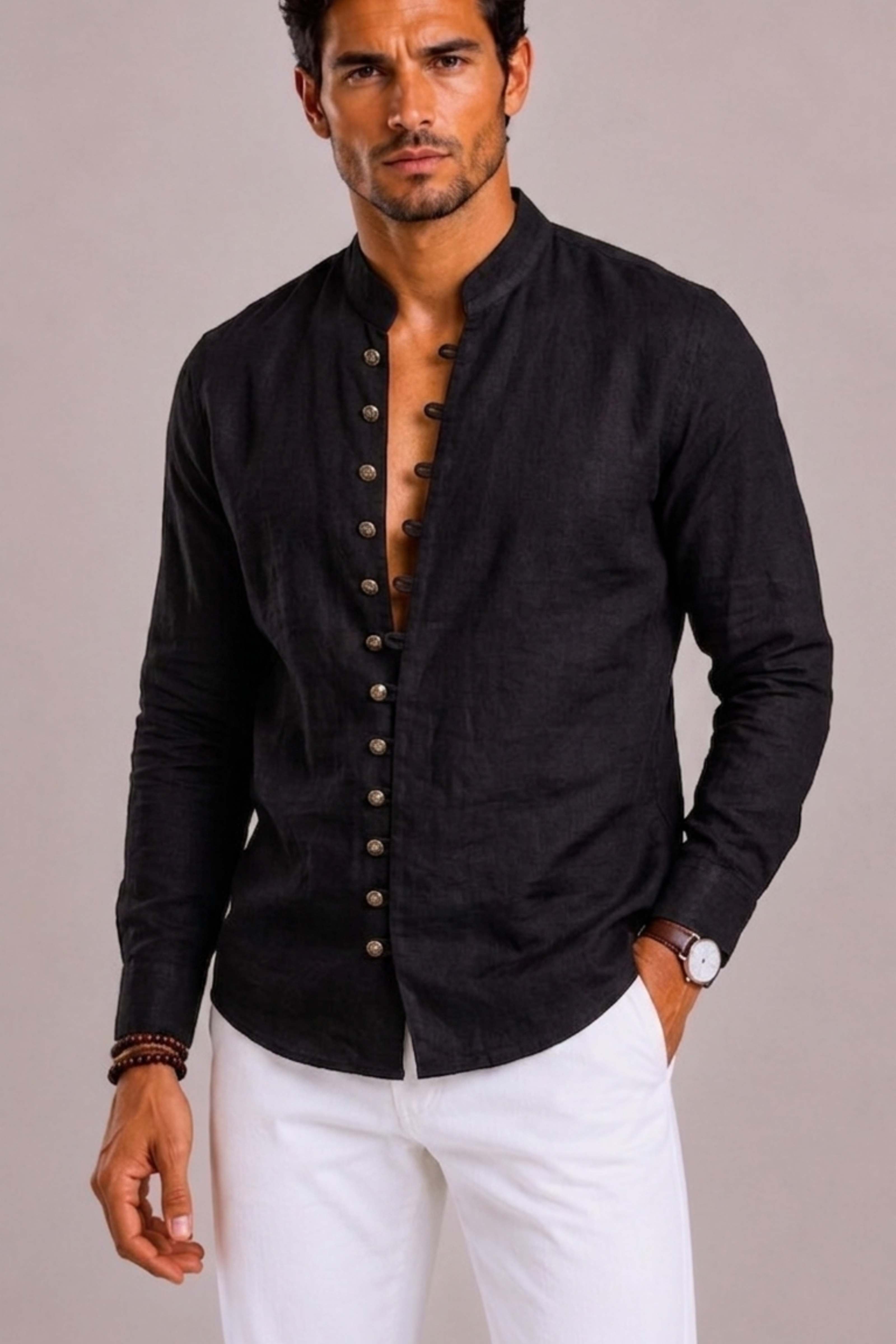 Camicia Uomo con Collo Alto e Maniche Lunghe | Bella di Roma