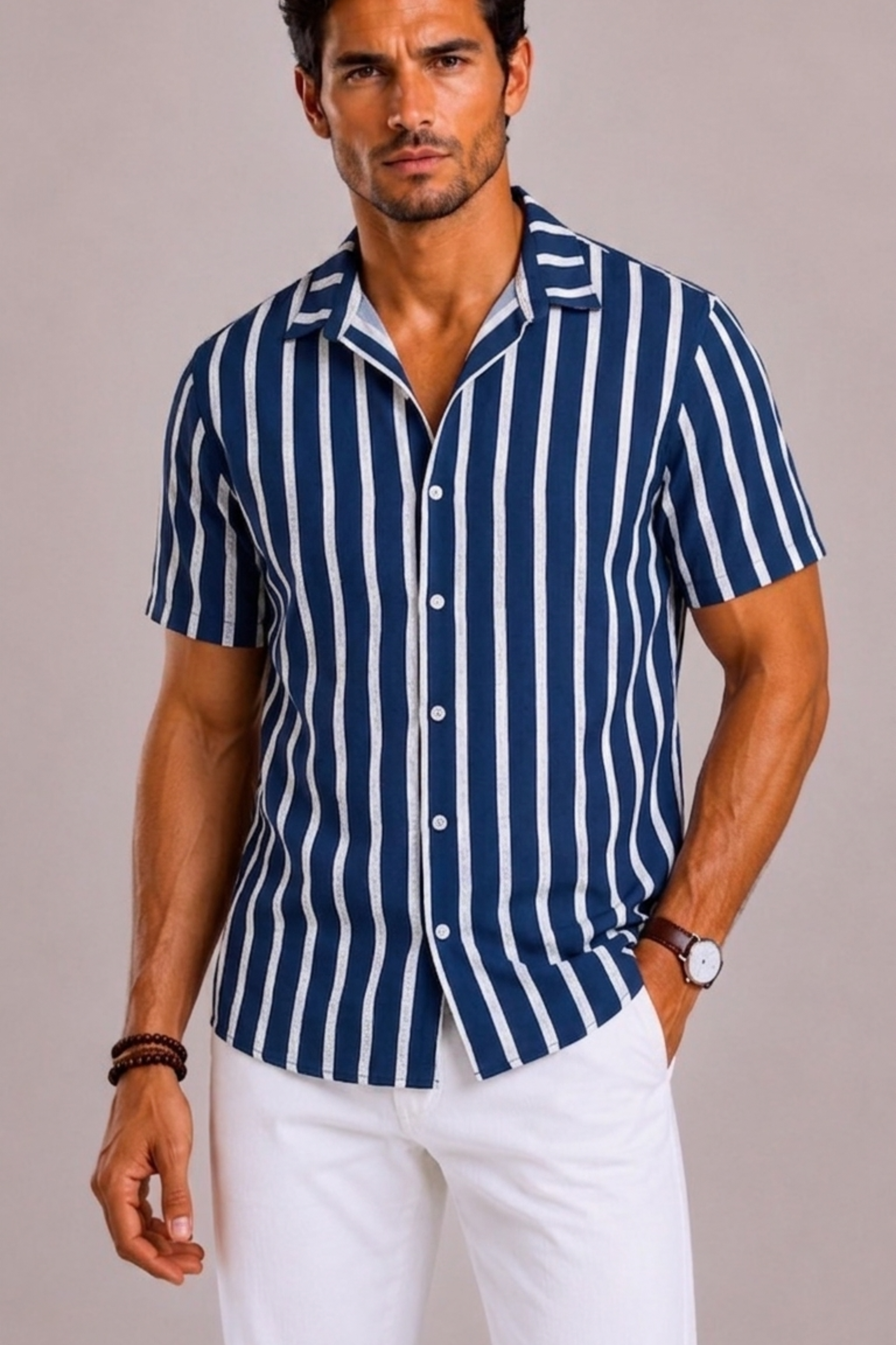 Camicia Uomo a Righe a Maniche Corte | Bella di Roma