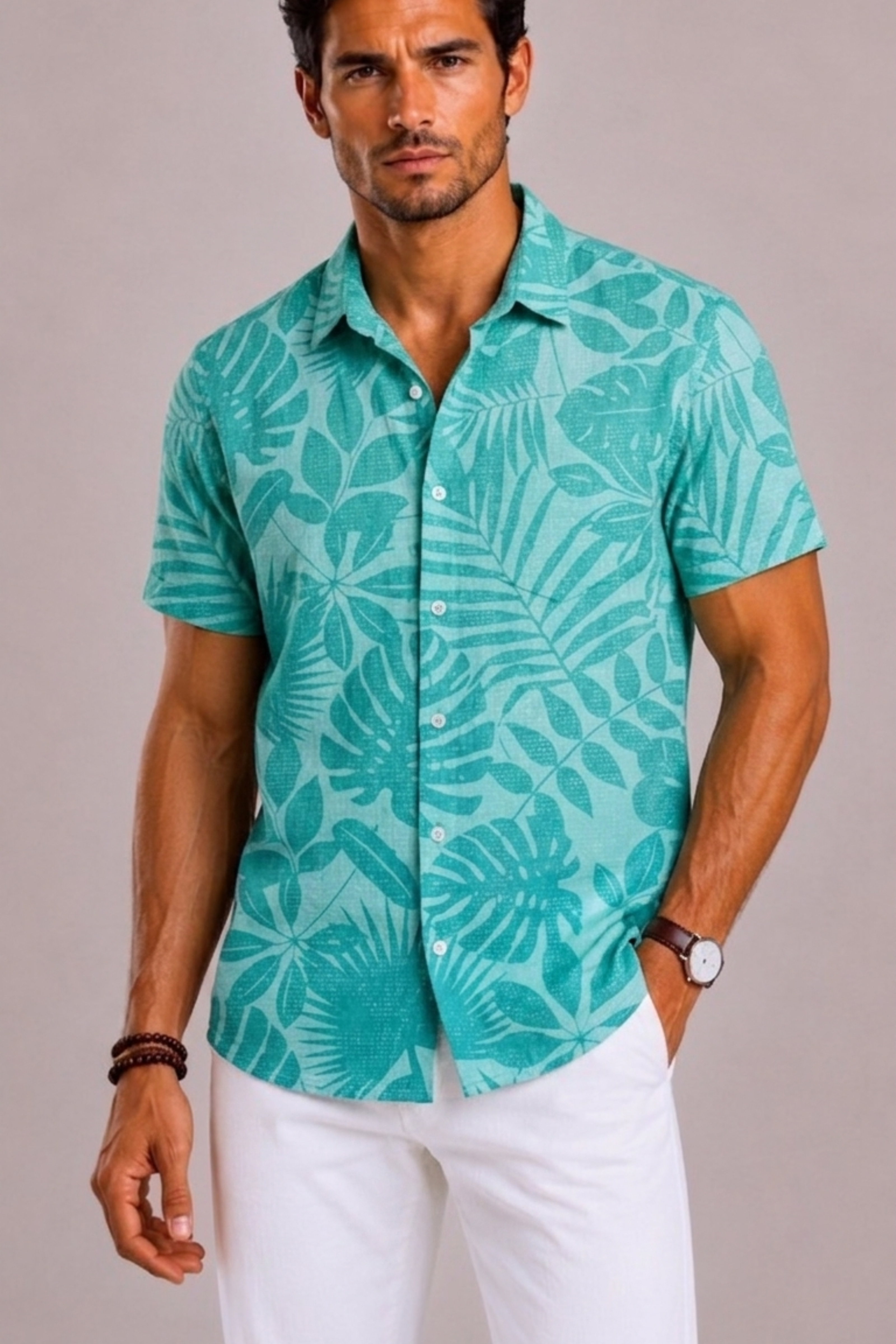 Camicia Hawaiana Uomo con Stampa Tropicale a Maniche Corte | Bella di Roma
