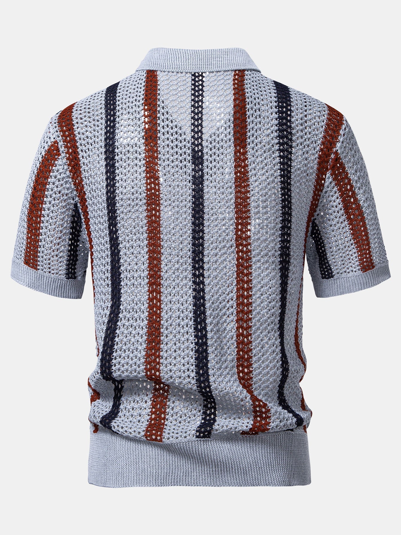 Polo da uomo all'uncinetto a righe con scollo a V