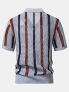Polo da uomo all'uncinetto a righe con scollo a V